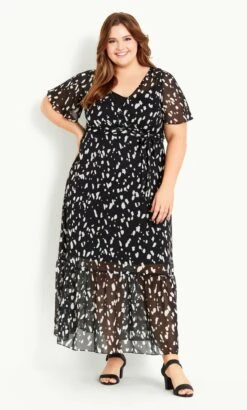 Evans Black Spot Print Wrap Front Maxi Dress