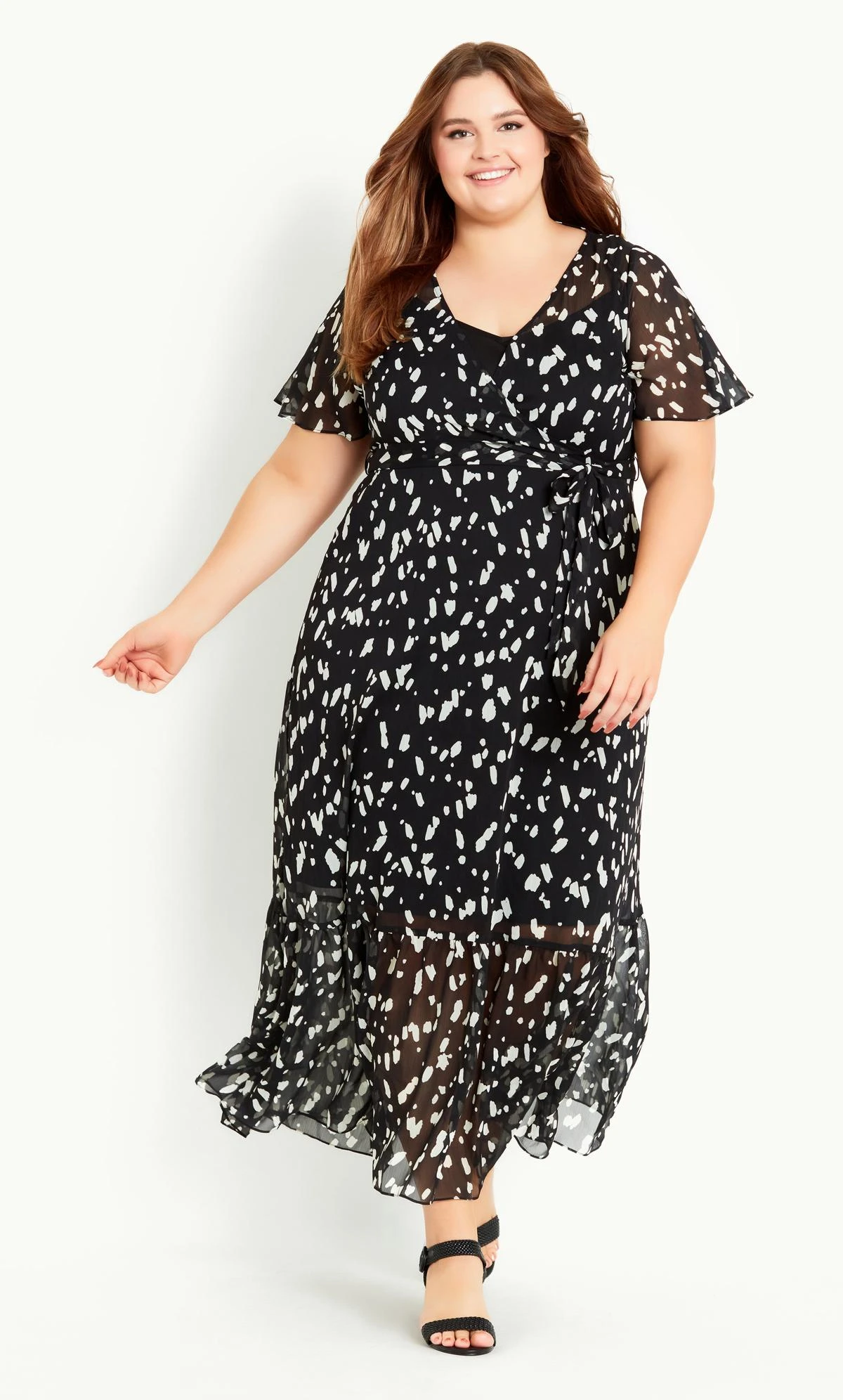 Evans Black Spot Print Wrap Front Maxi Dress - Image 2