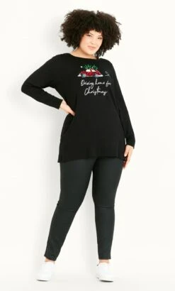 Evans Black 'Driving Home For Christmas' Slogan T-Shirt