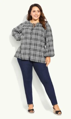 Evans Black & White Check Tie Neck Shirt