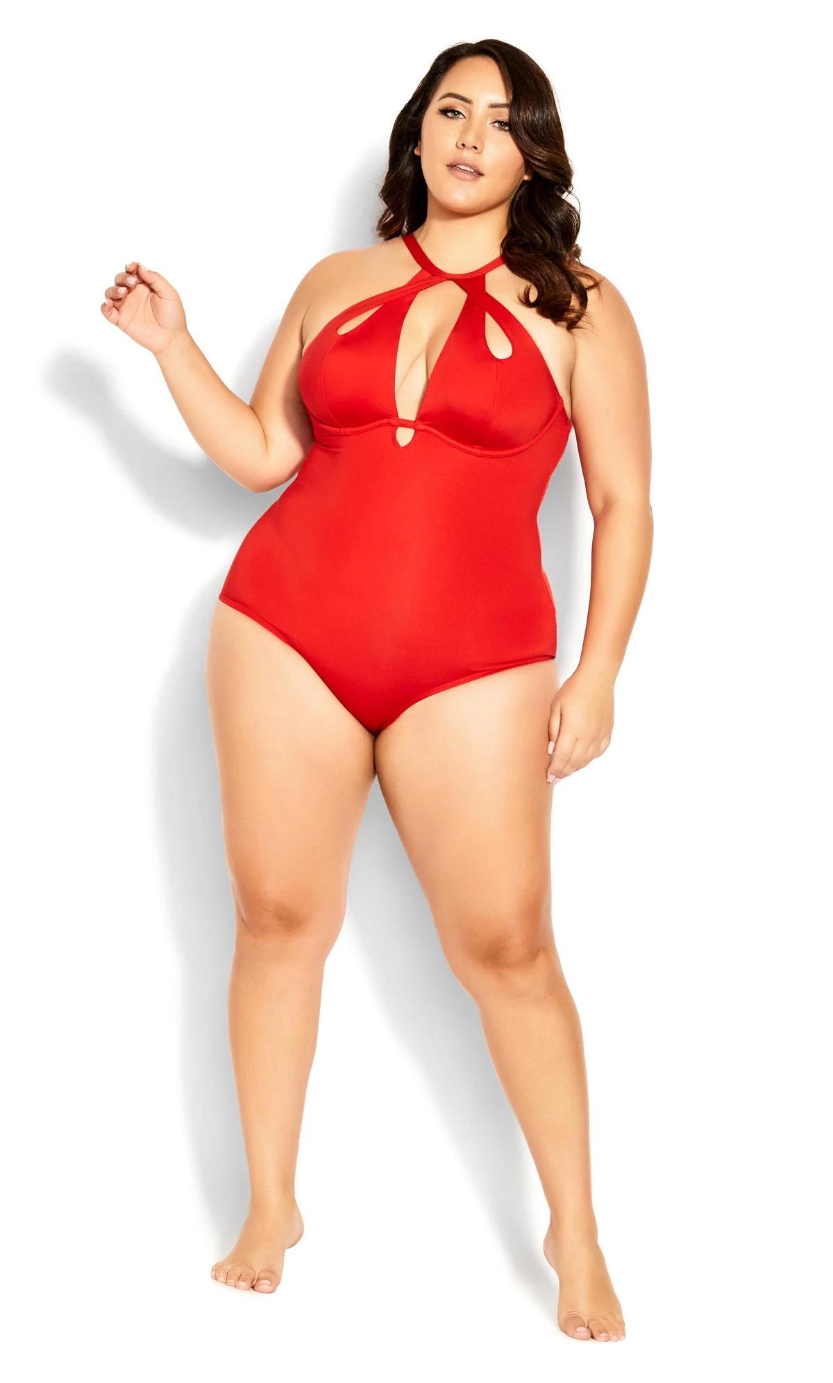 City Chic Avenue Red Cut Out Swimsuit