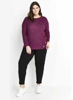 Evans Purple Button Detail Long Sleeve Top