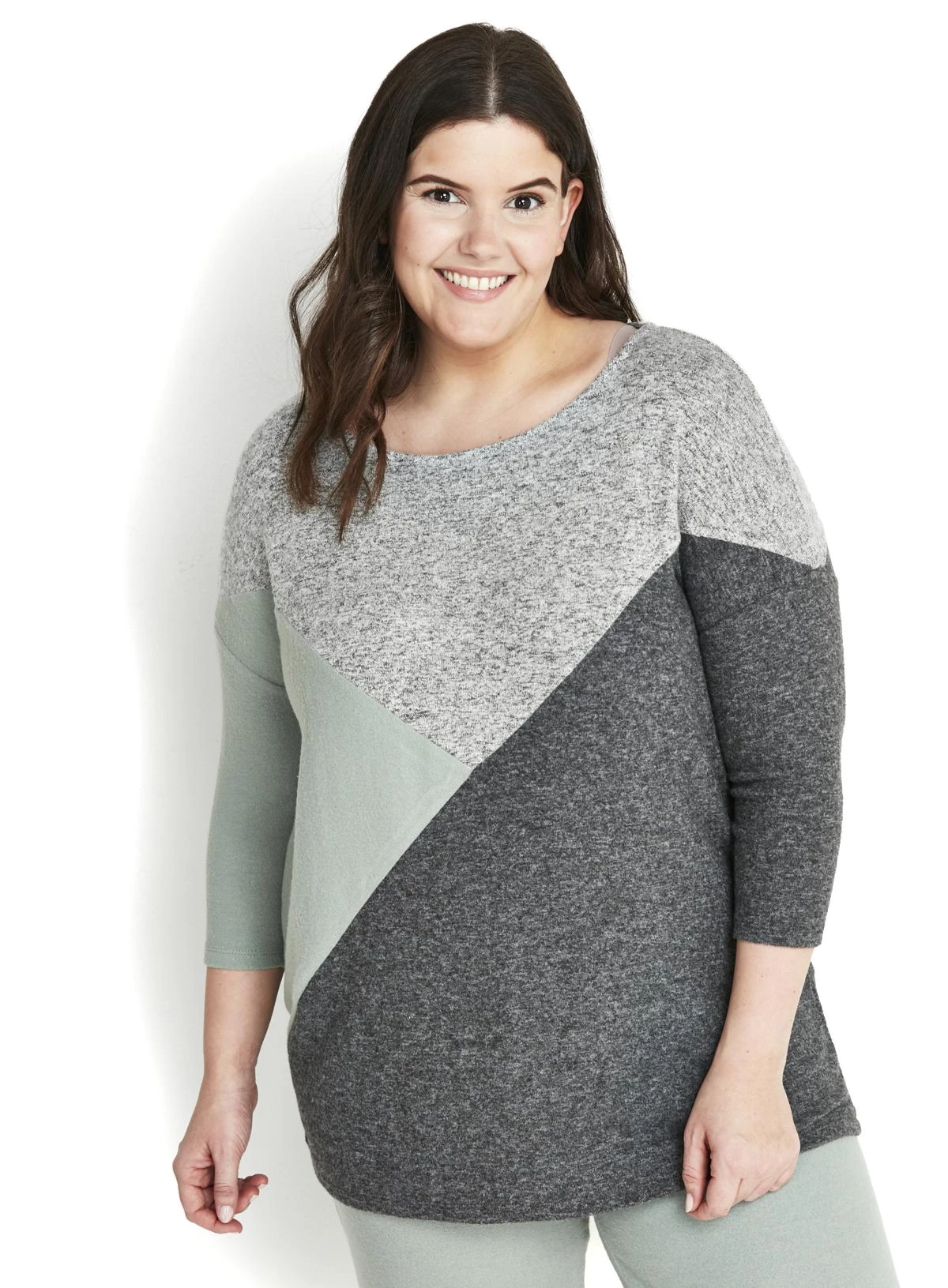 Evans Grey Colour Block Soft Touch Top - Image 3