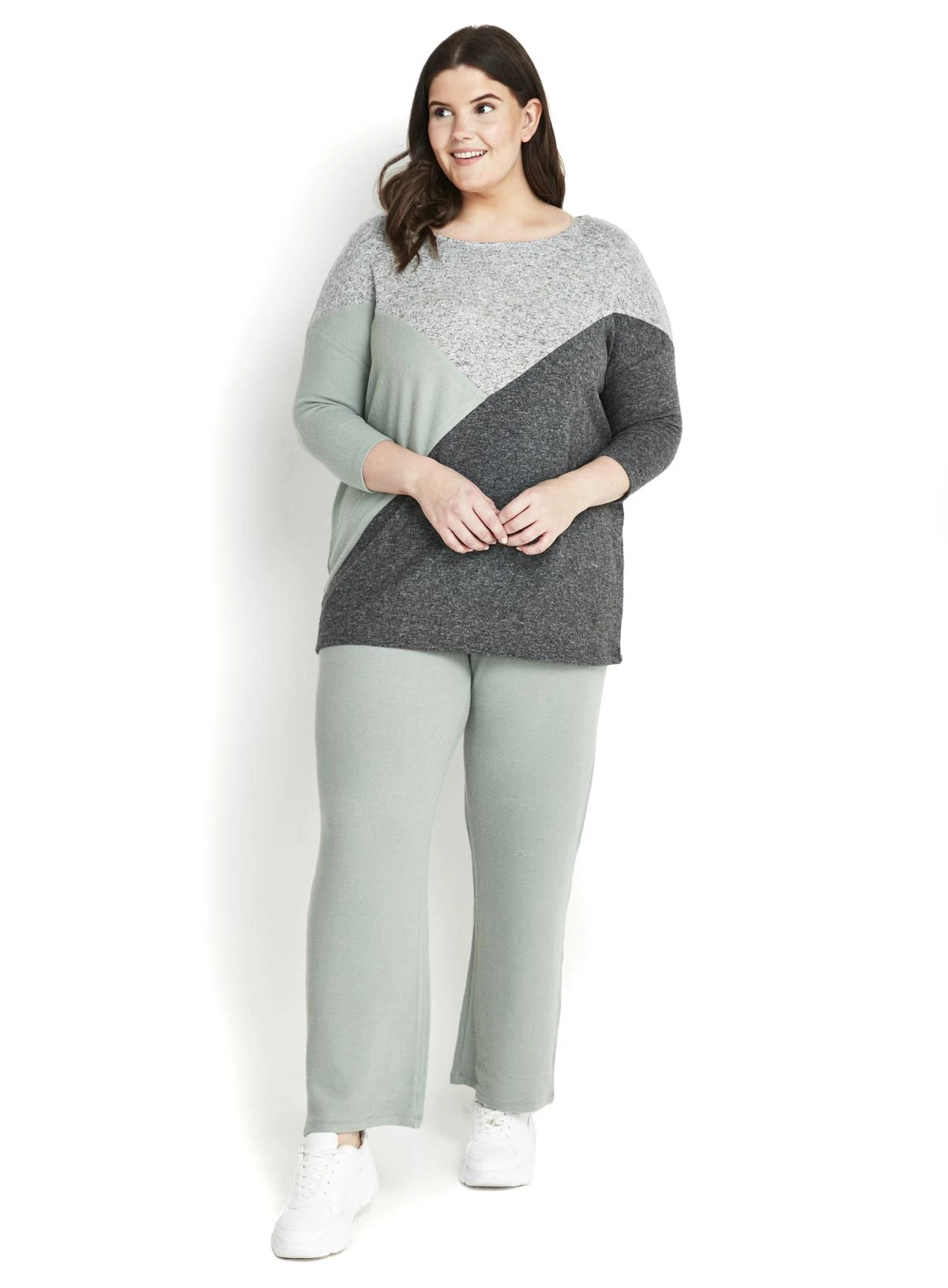 Evans Grey Colour Block Soft Touch Top