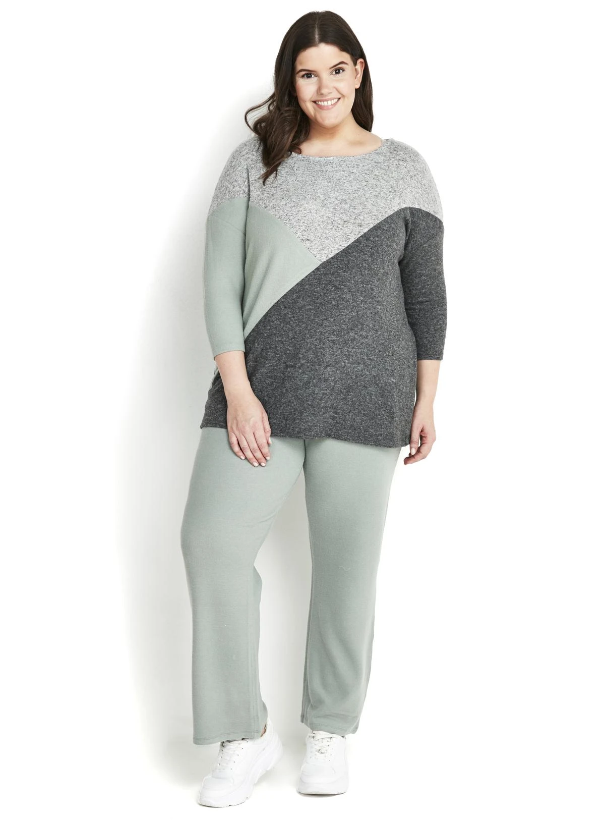 Evans Grey Colour Block Soft Touch Top - Image 5