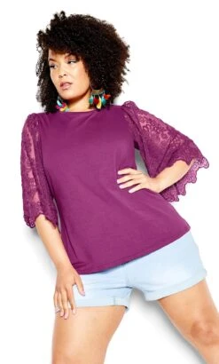 City Chic Purple Embroidered Angel Top
