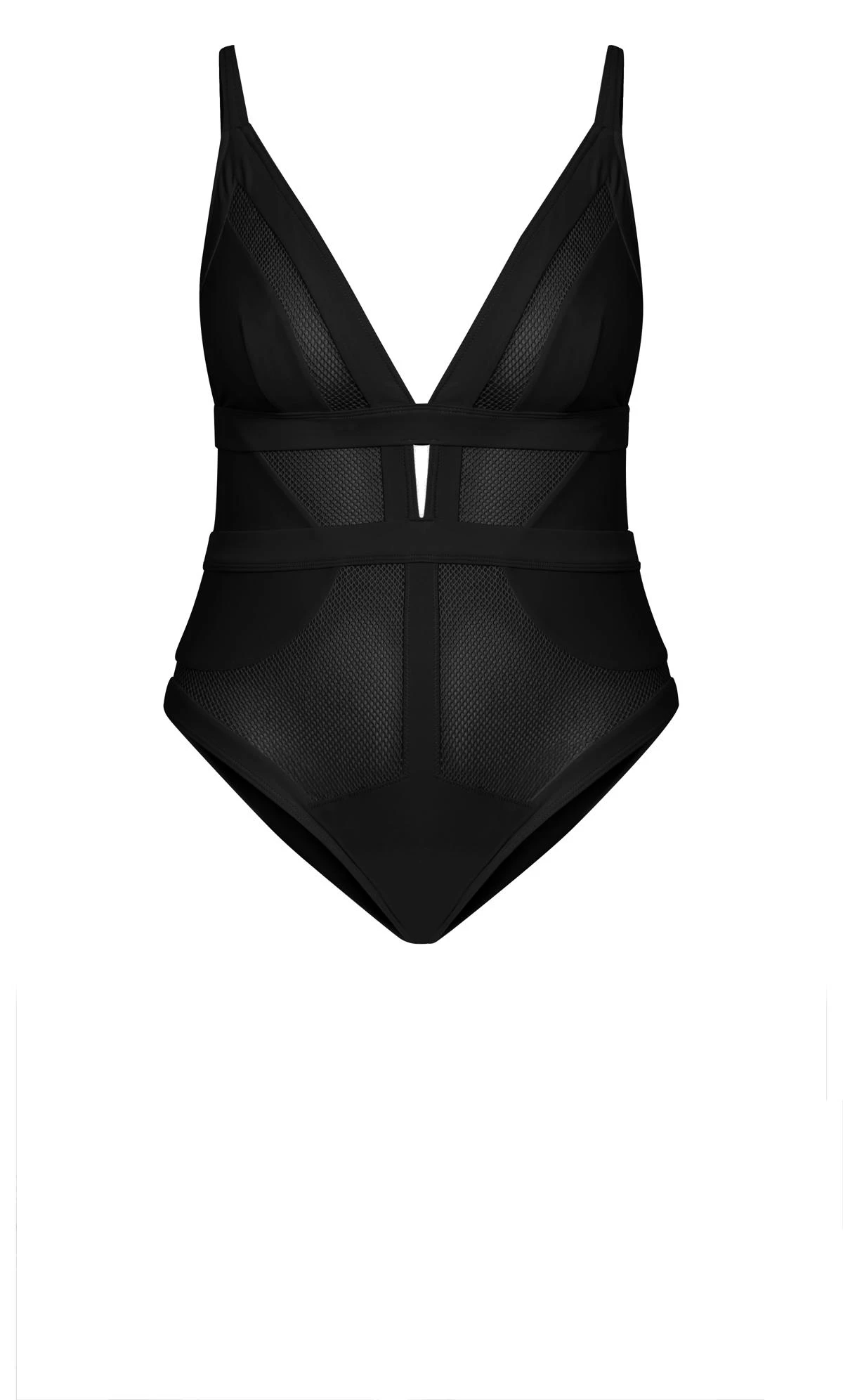 City Chic CCX Black Mesh Swimsuit With Plunge Neckline - Image 4