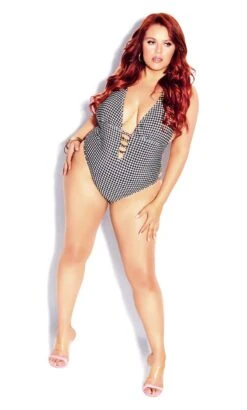 City Chic Black Gingham Swimsuit