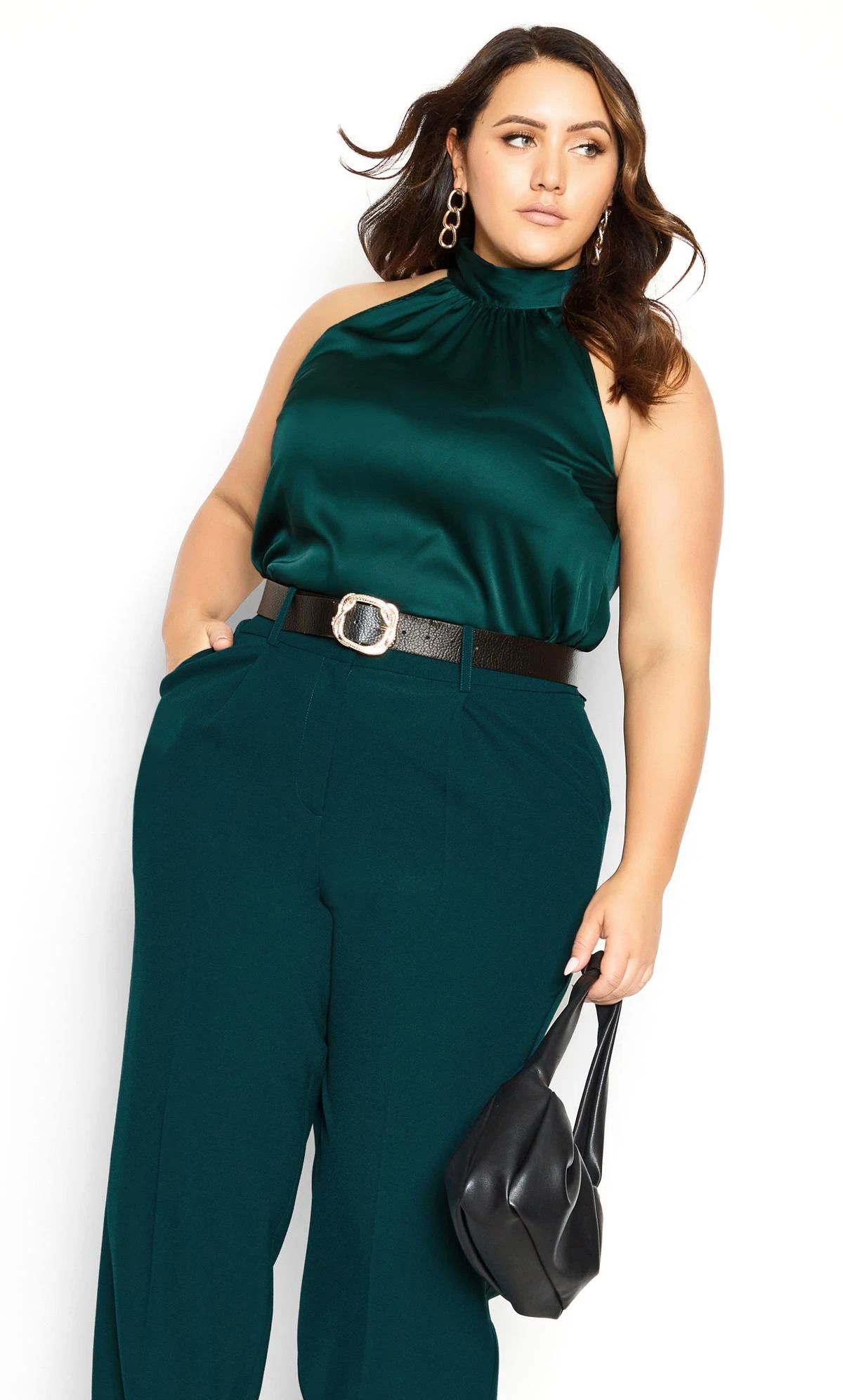 City Chic Emerald Green Wide Leg Trousers - Image 2