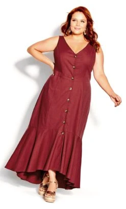 City Chic Red Sleeveless Button Front Maxi Dress
