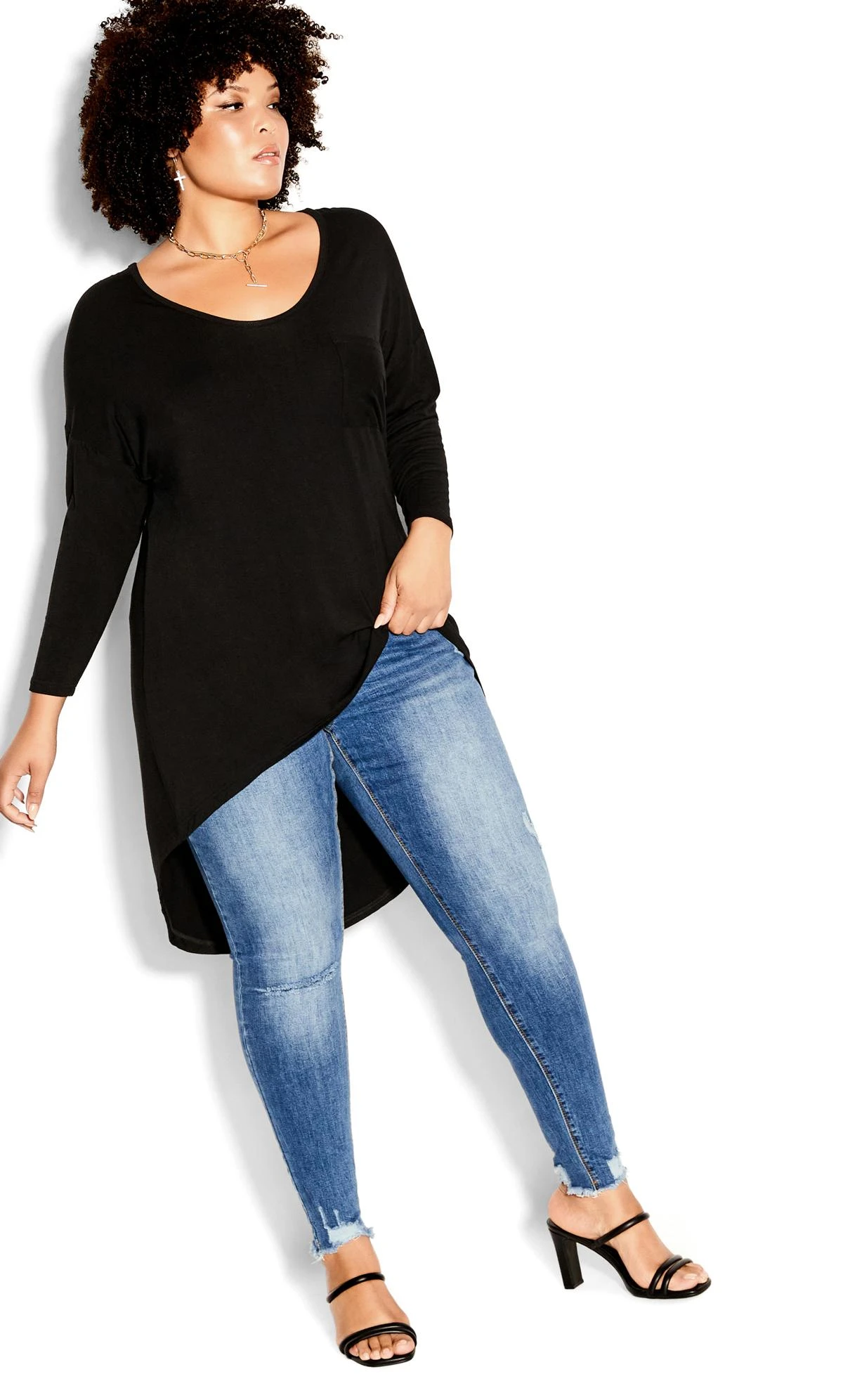 City Chic Black Hi Lo Tee