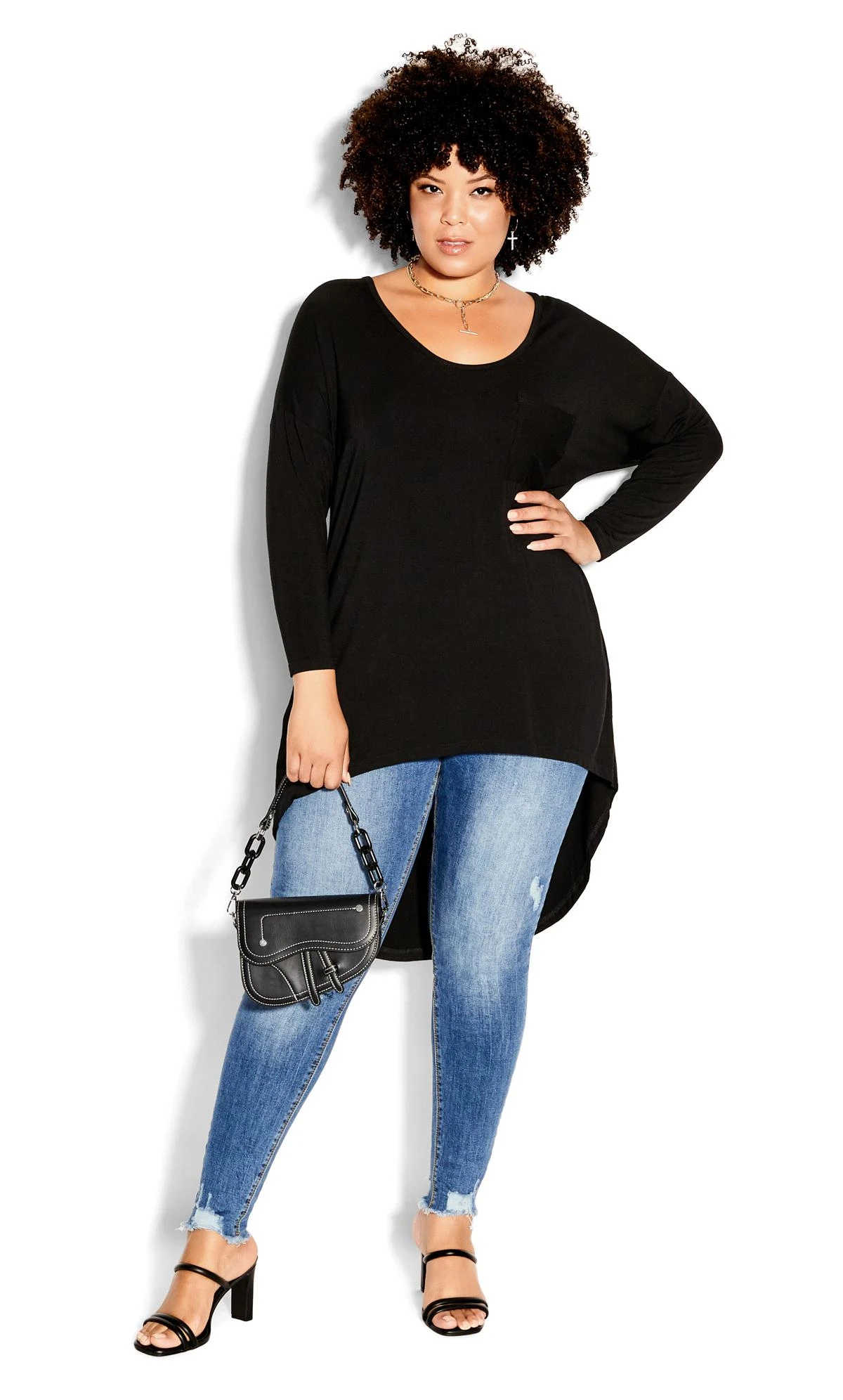City Chic Black Hi Lo Tee - Image 2