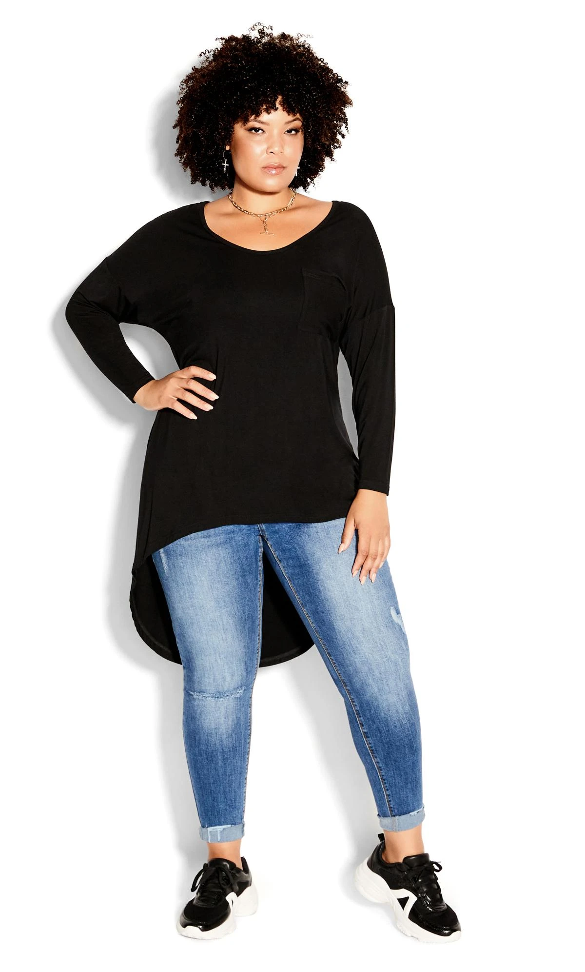 City Chic Black Hi Lo Tee - Image 4