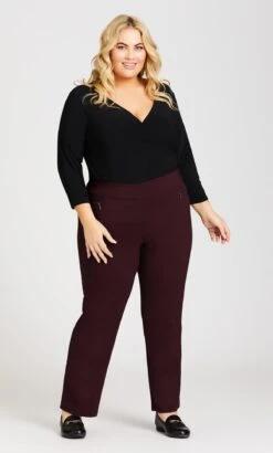 Avenue Red Super Stretch Zip Pant Burgundy