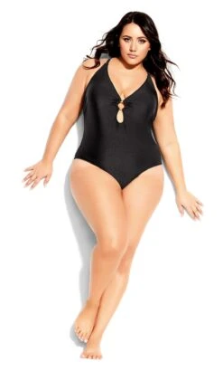 City Chic Black Ring Front Swimsuit