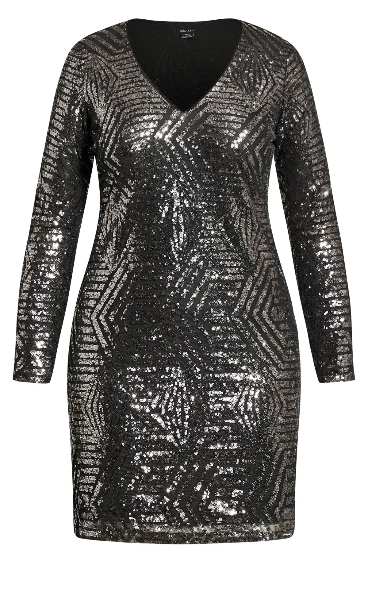 City Chic Black & Silver Sequin Geometric Mini Dress - Image 5