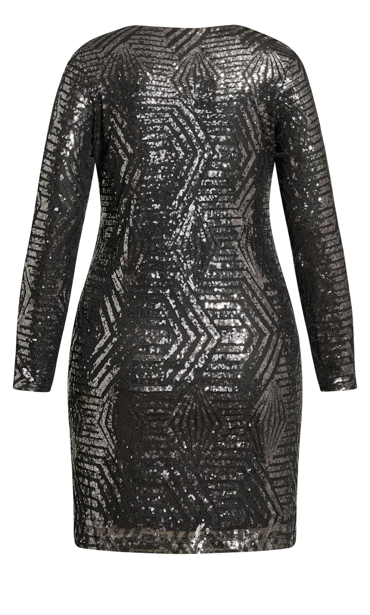 City Chic Black & Silver Sequin Geometric Mini Dress - Image 6