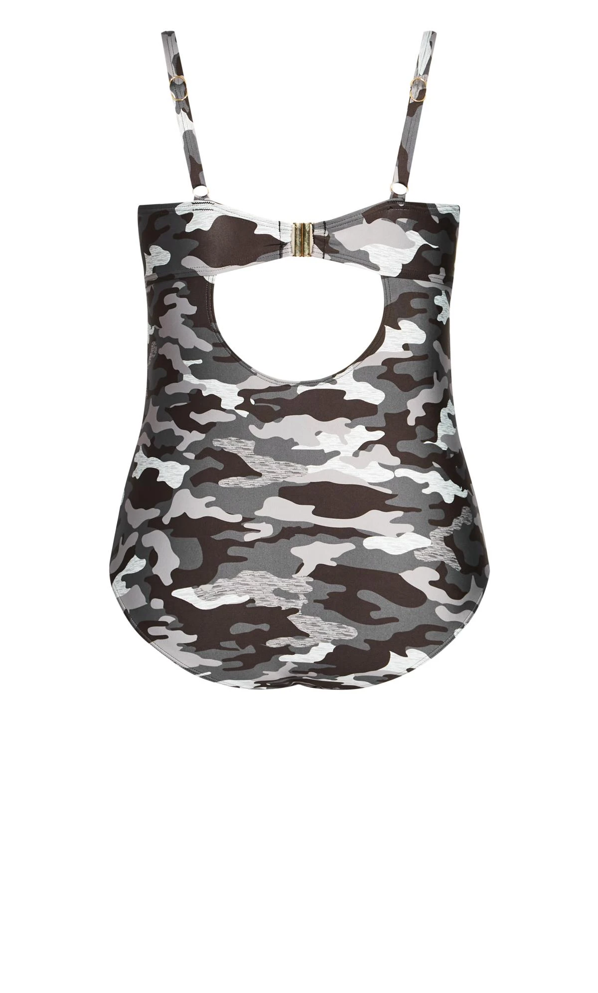 City Chic Grey Camo Print Plunge Swimsuit - Image 5
