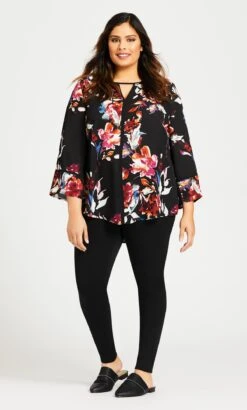 Avenue Black Woven Keyhole Top