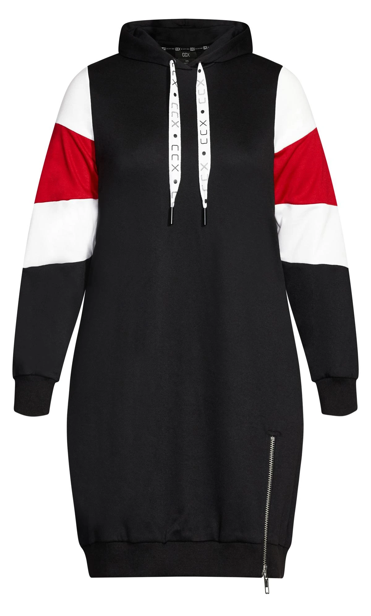 City Chic CCX Black Colour Block Sleeve Hoodie Dress - Image 4
