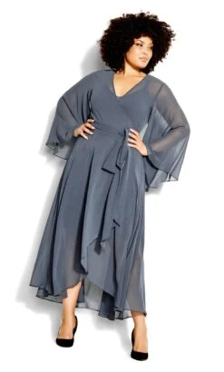 City Chic Grey Chiffon Wrap Maxi Dress