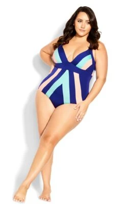 City Chic Black Colour Block Plunge Swimsuit