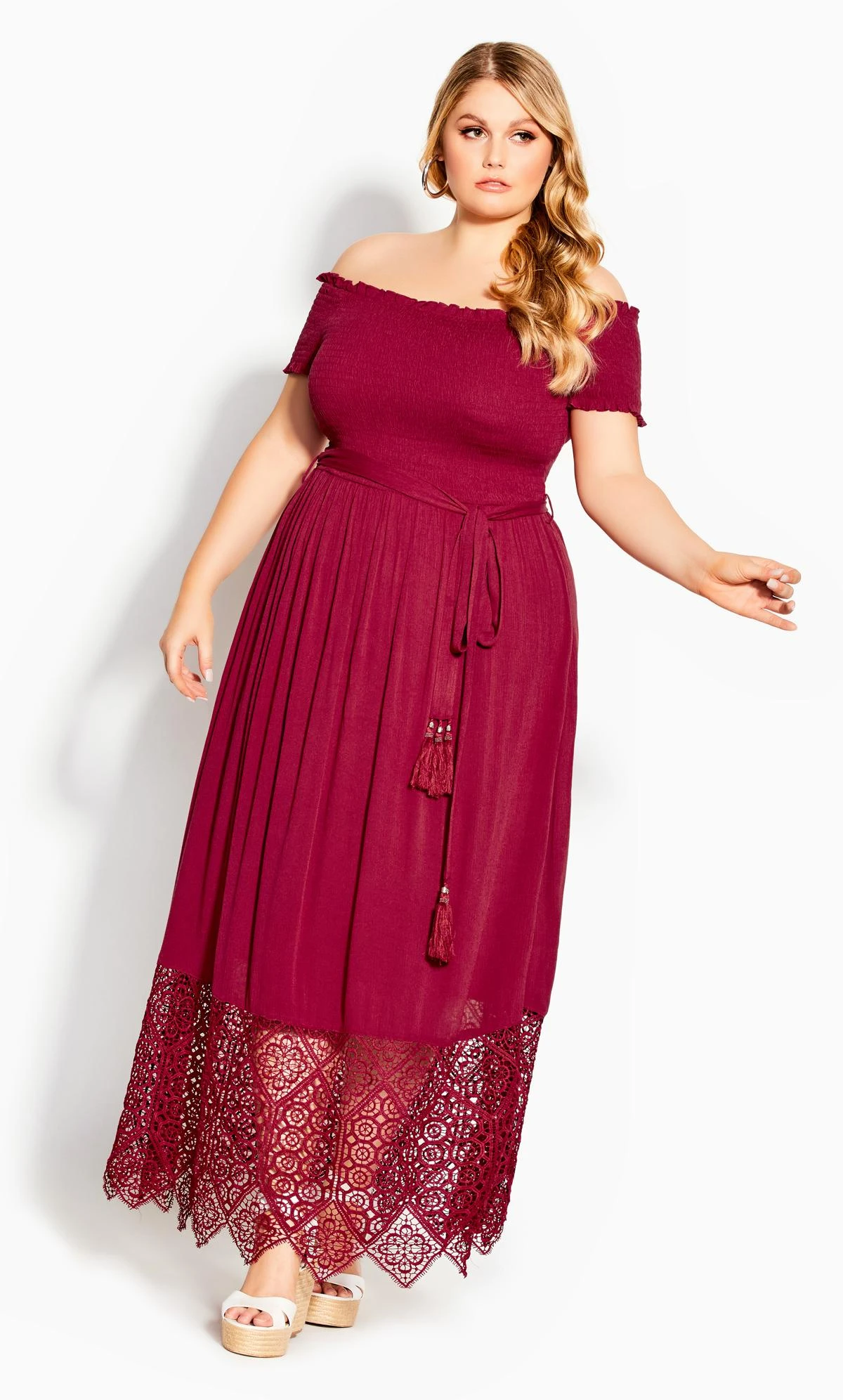 City Chic Red Crochet Hem Maxi Dress