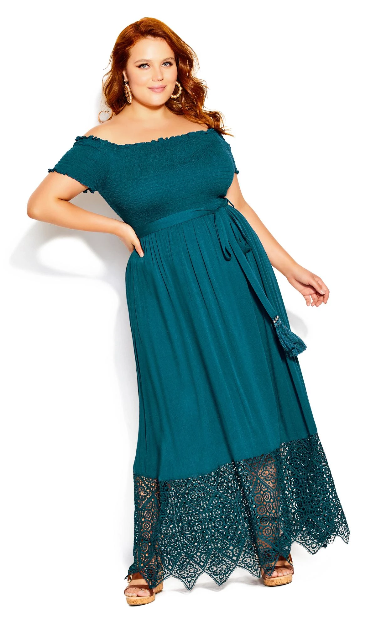 City Chic Blue Crochet Hem Maxi Dress