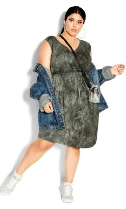 City Chic Grey Tie Dye Tie Waisted Dress