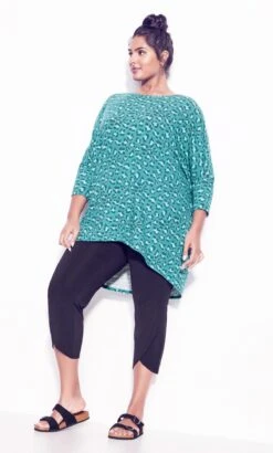 Avenue Teal Blue Animal Print Oversized Tunic Top