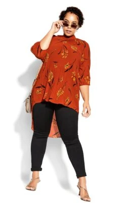 City Chic Orange Leaf Floral Top