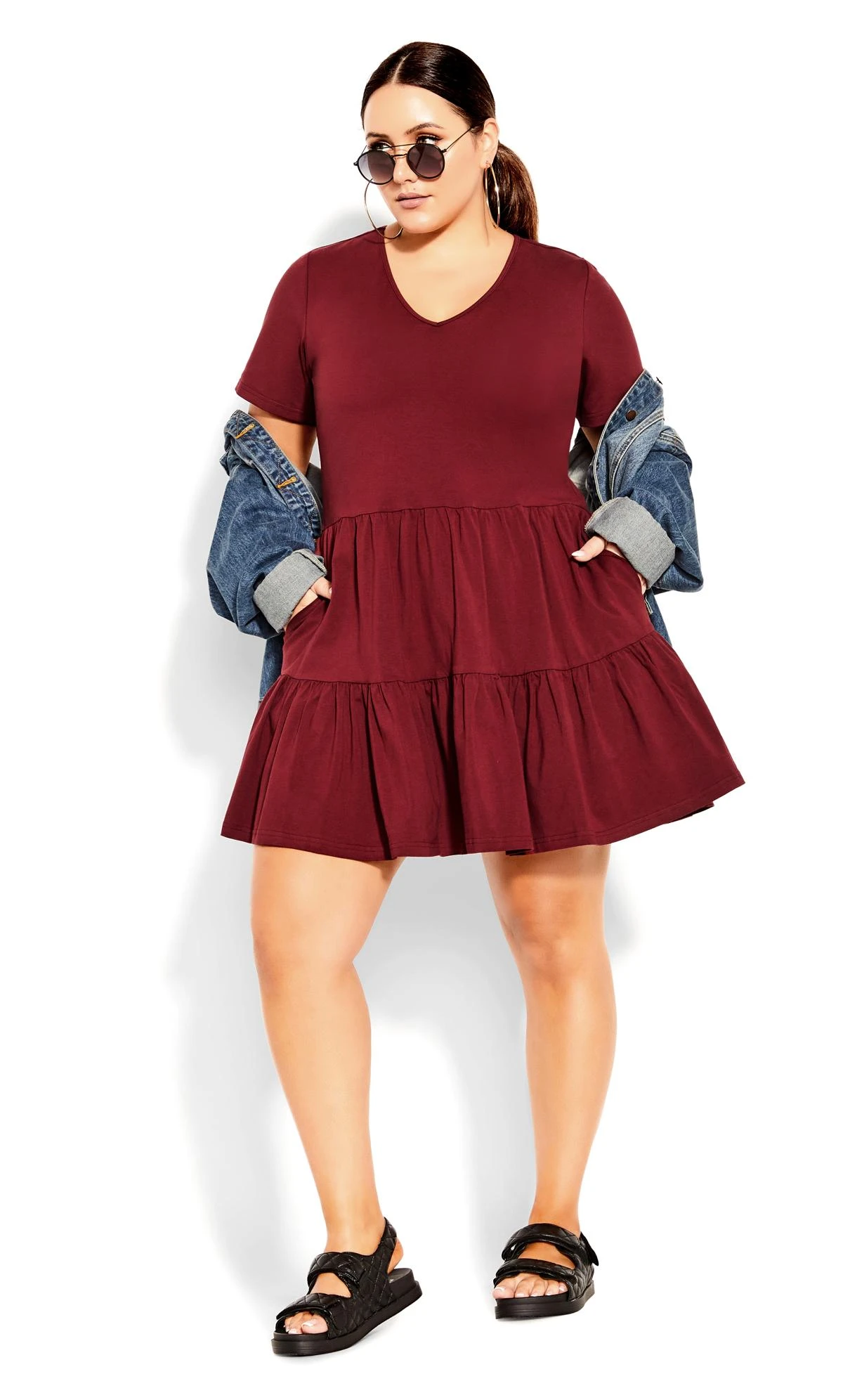 City Chic Burgundy Red Smock Mini Dress