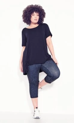 Avenue Ave Leisure Navy Blue Ruched Hem Active Top