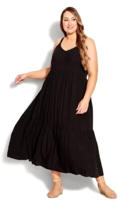 Avenue Black 3 Tier Plain Dress