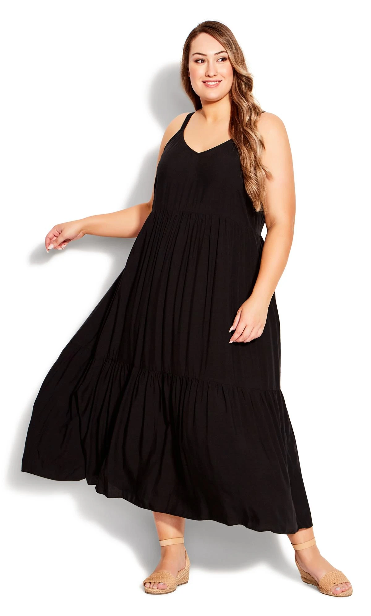 Avenue Black 3 Tier Plain Dress