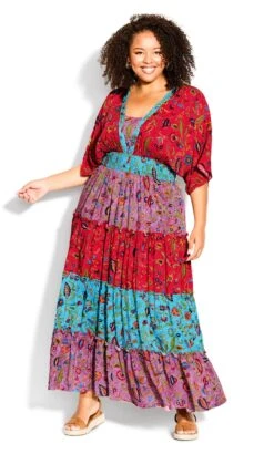 Avenue Red Daisy Tiered Maxi Dress