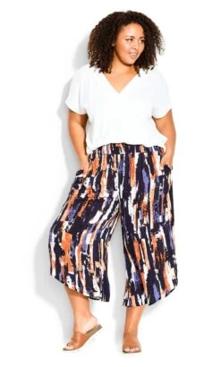 Avenue Navy Blue Abstract Stripe Culottes