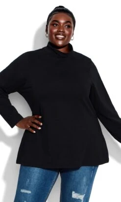 Avenue Black Roll Neck Top
