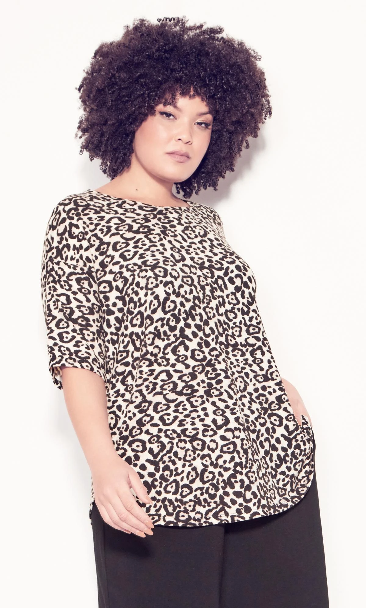 City Chic Zim & Zoe Brown Animal Print 3/4 Length Sleeve Top - Image 3