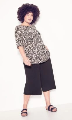 City Chic Zim & Zoe Brown Animal Print 3/4 Length Sleeve Top