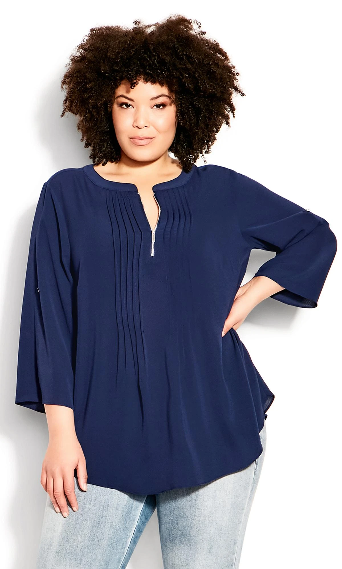 Evans Navy Elios Zip Plain Top - Image 3