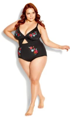 City Chic Black Serena Embroidered 1 Piece