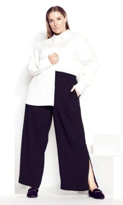 City Chic Navy Split Wide Leg Trouser