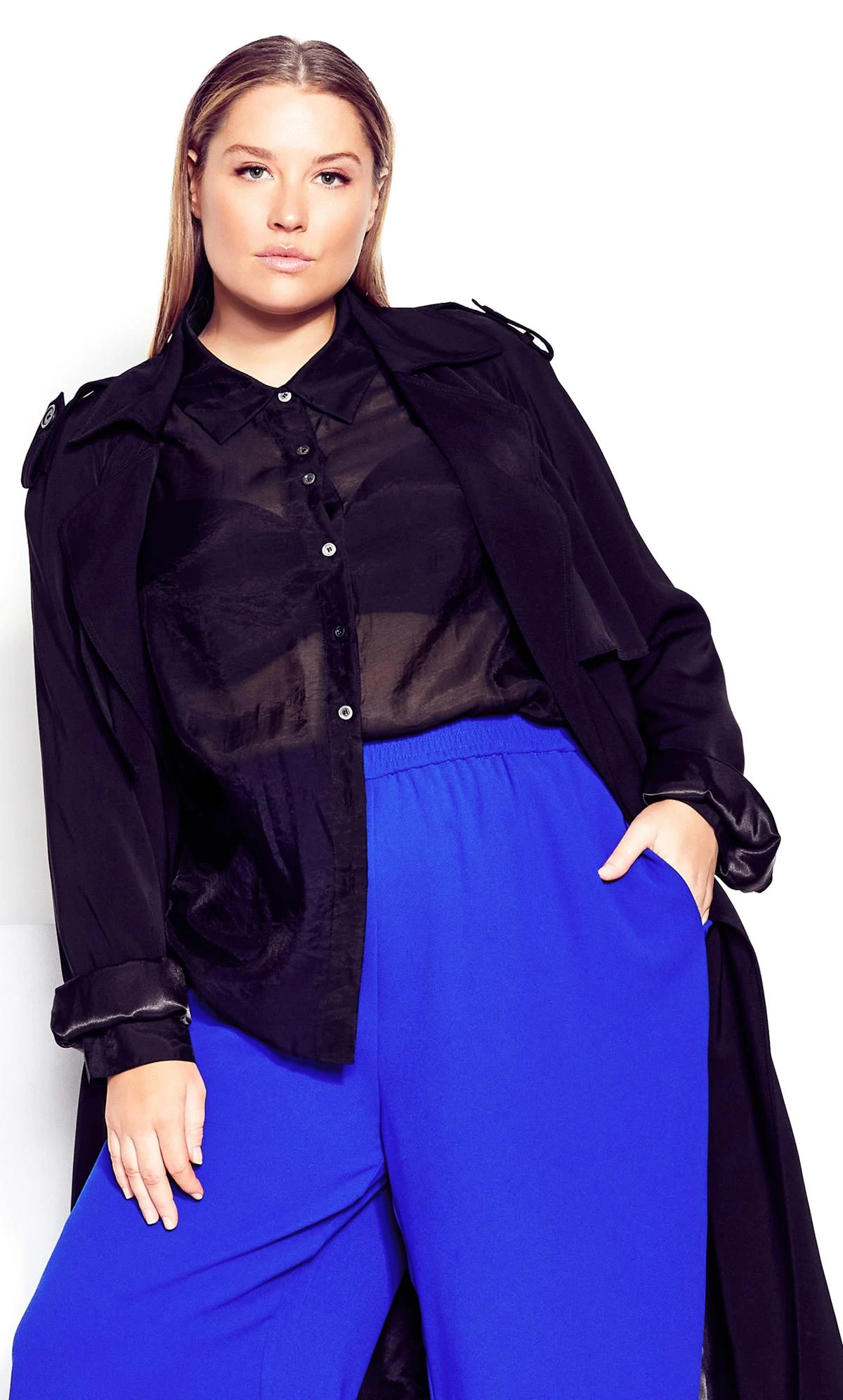 City Chic Cobalt Blue Wide Leg Trousers - Image 2
