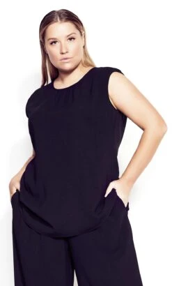 City Chic Black Gathered Halterneck Top