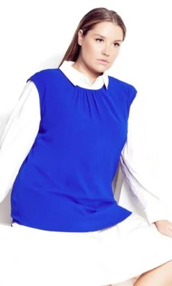 City Chic Evans Blue Gathered Neck Top