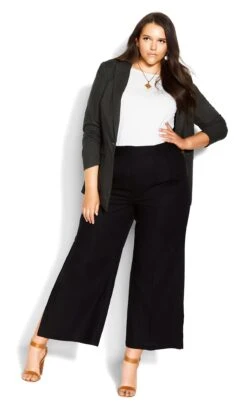 City Chic Black High Waisted Wide Leg Trousers