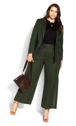 City Chic Khaki Green Wide Leg Split Trousers