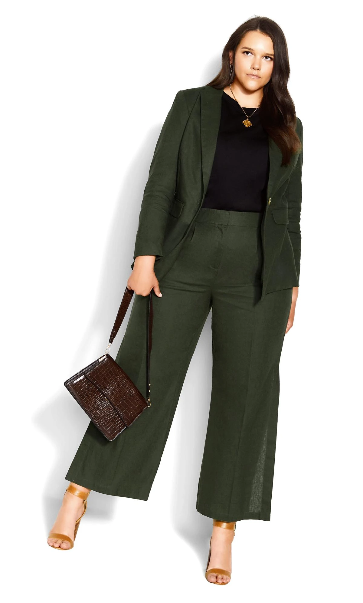 City Chic Khaki Green Wide Leg Split Trousers