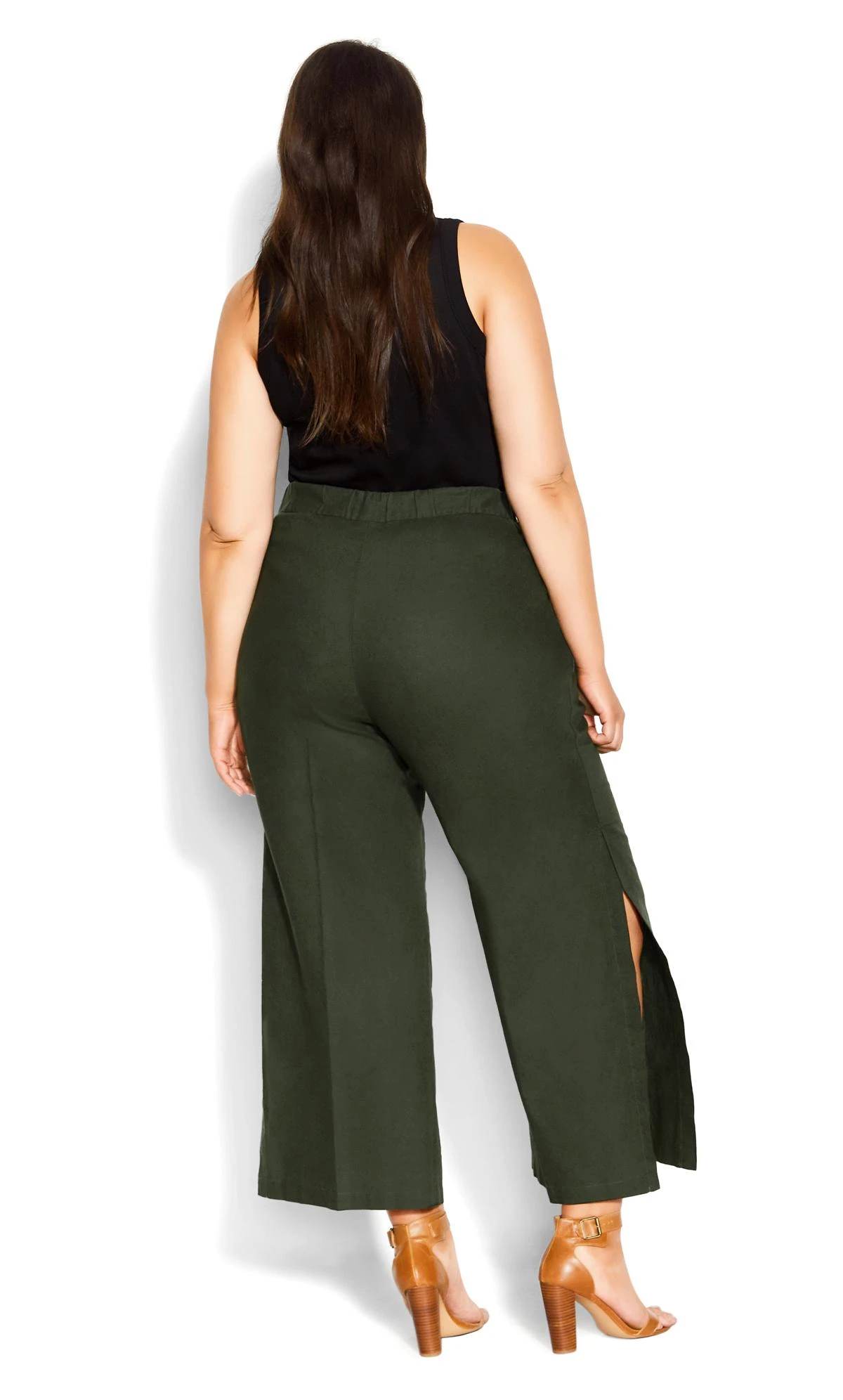 City Chic Khaki Green Wide Leg Split Trousers - Image 3